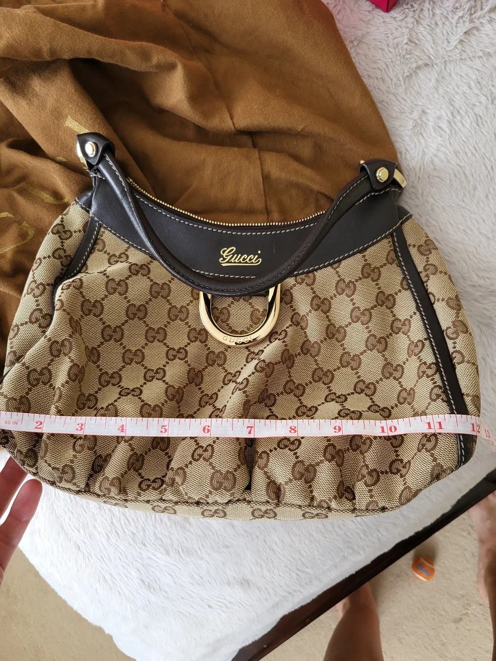 Gucci Beige GG Canvas and Brown Leather Top Handle Bag - Picture 7 of 15